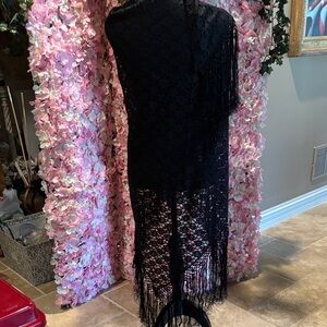 Valerie Stevens Black Lace Fringe Maxi Cover-Up